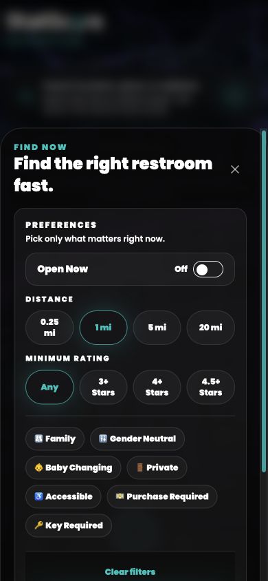 StallScore Find Now preferences